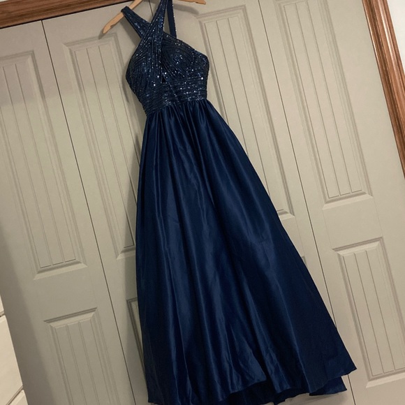 Tiffany Designs by Christina Wu 16327 navy blue long dress beaded top size 10 - Picture 4 of 12